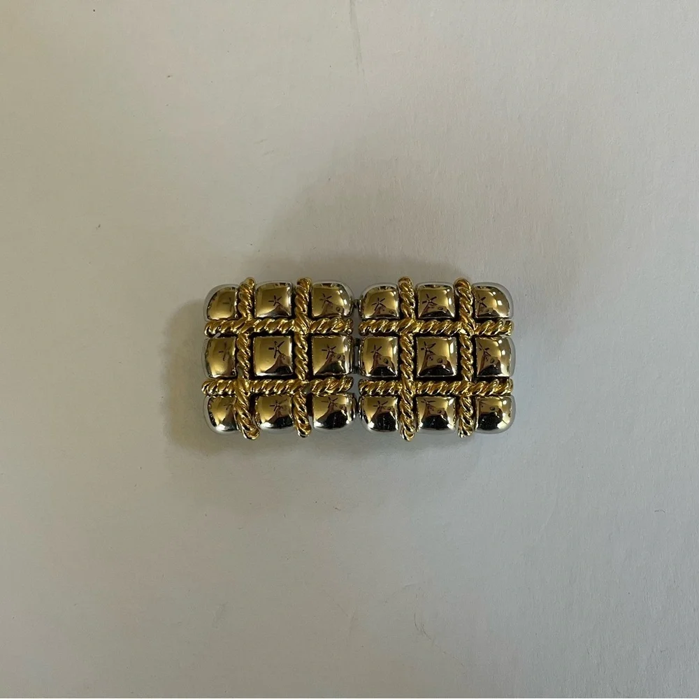 VTG Paquette Gold and Silver Tone Tic Tac Toe Square Interlocking Belt Buckle OS